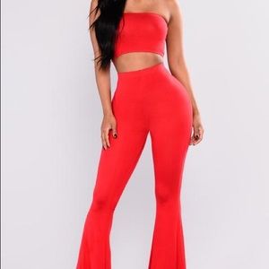 NEW Red Crop 2 Piece Set Flare Pants Fashion Nova